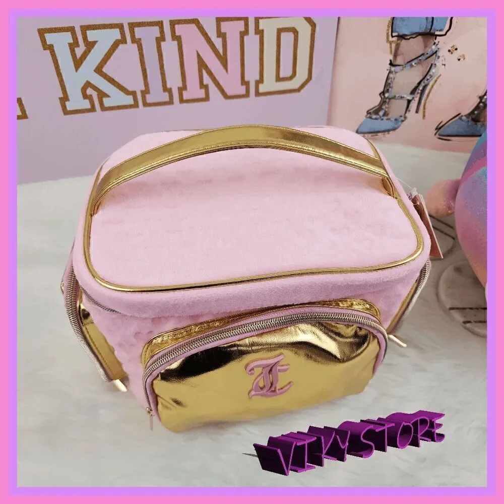 NWT 💖 {Juicy Couture} Glamorous Travel Companion:  Pink Velvet Gold Foil Train